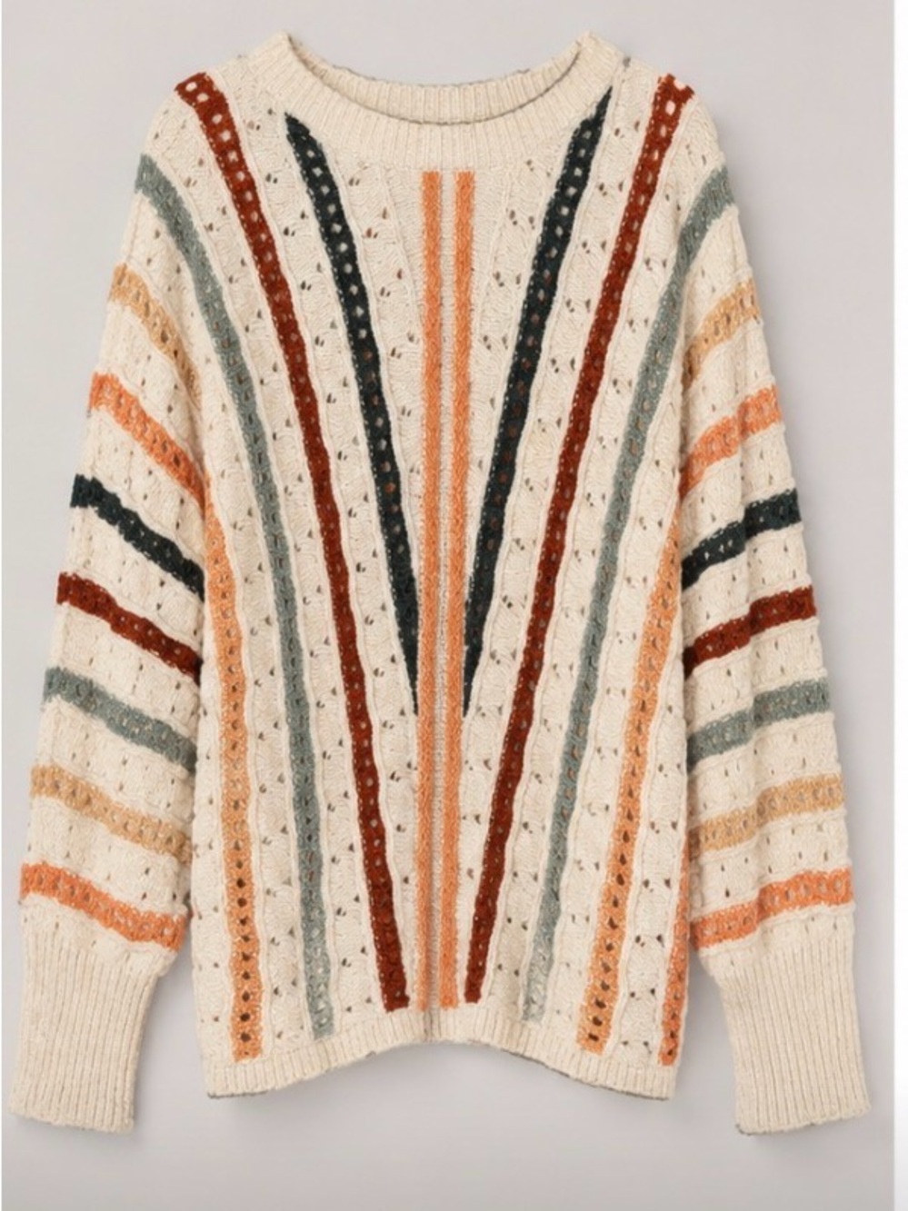 Maurices Cream Crewneck Sweater with Rust, Sage & Peach Stripes